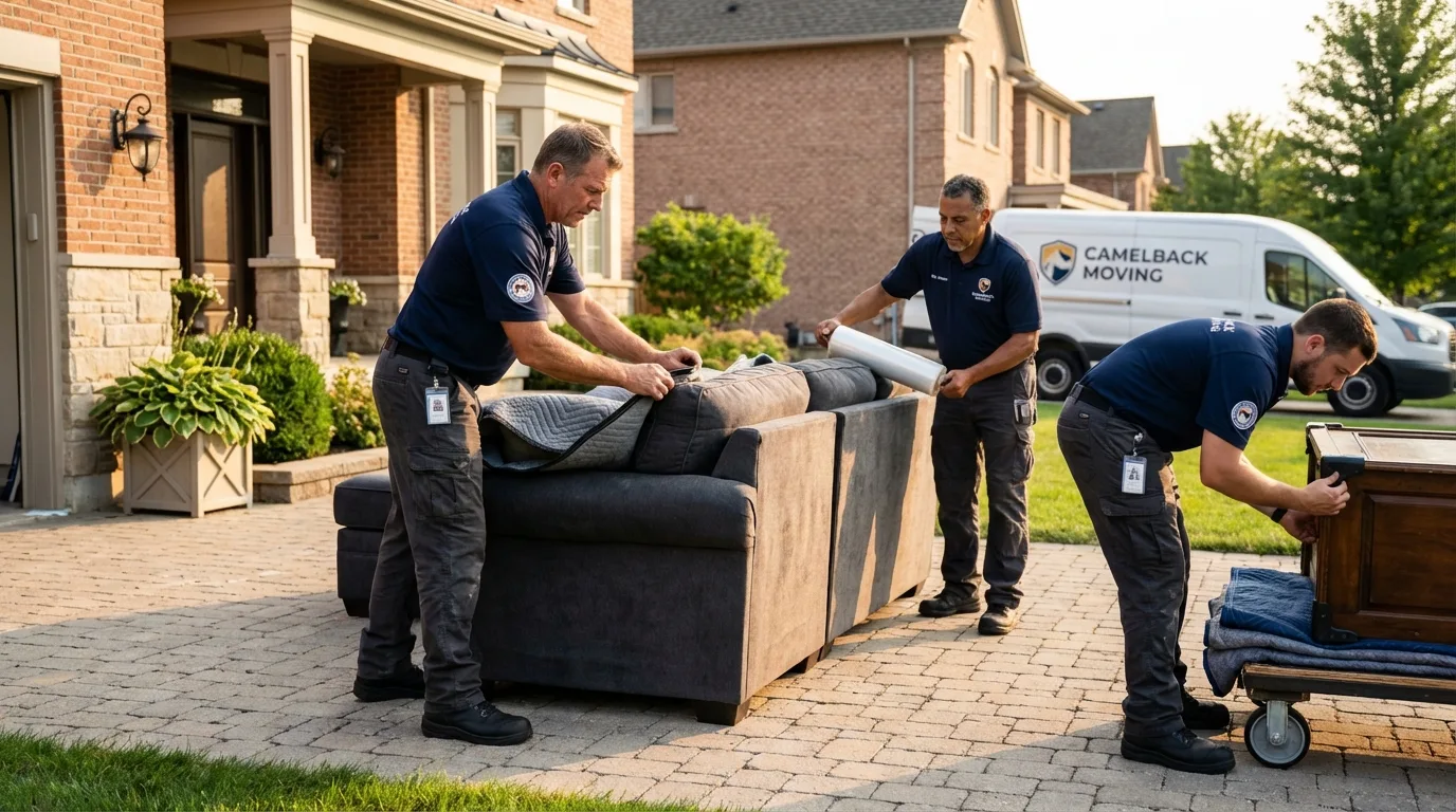 Large estate moving crew wrapping furniture in Rochelle, IL